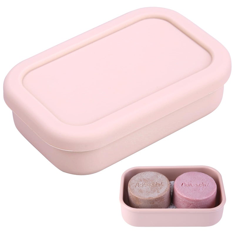 PUTING Large Travel Soap Case Leak Proof  Silicone Shampoo Bar Holder  Soap Container with Draining Layer  Slip-Resistant Portable Bar Soap Holder for Shower  Bathroom  Gym  Camping(Pink) - Image 1